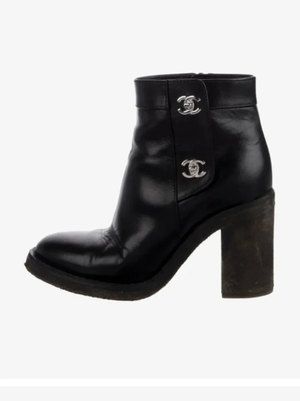 Chanel CC Turnlock 2015 Ankle Boot Size 6 Black Leather Moto Biker Bootie
